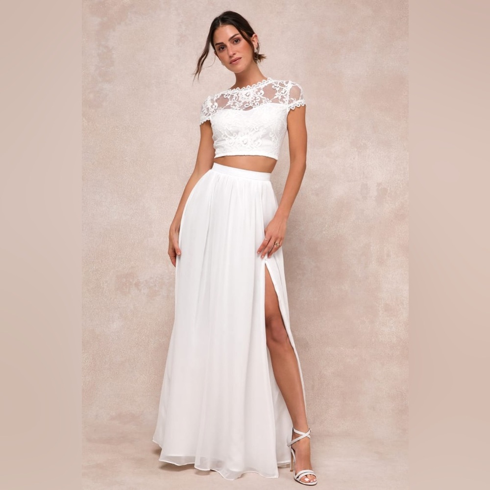 Lulu’s White Lace Two-Piece Maxi Sweet Stunner Set (willing to sell separates)